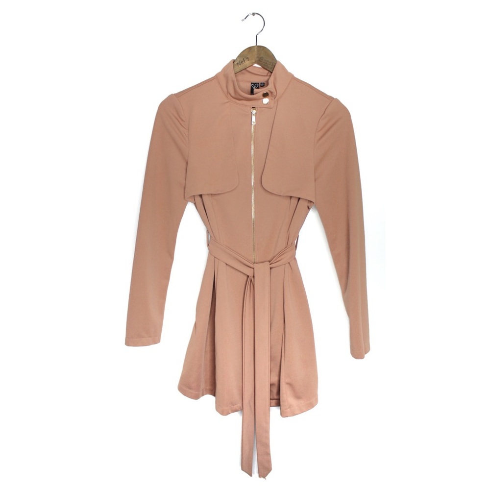 Windsor Mauve Pink Belted Zipped Long Blazer Jacket Small Preowned